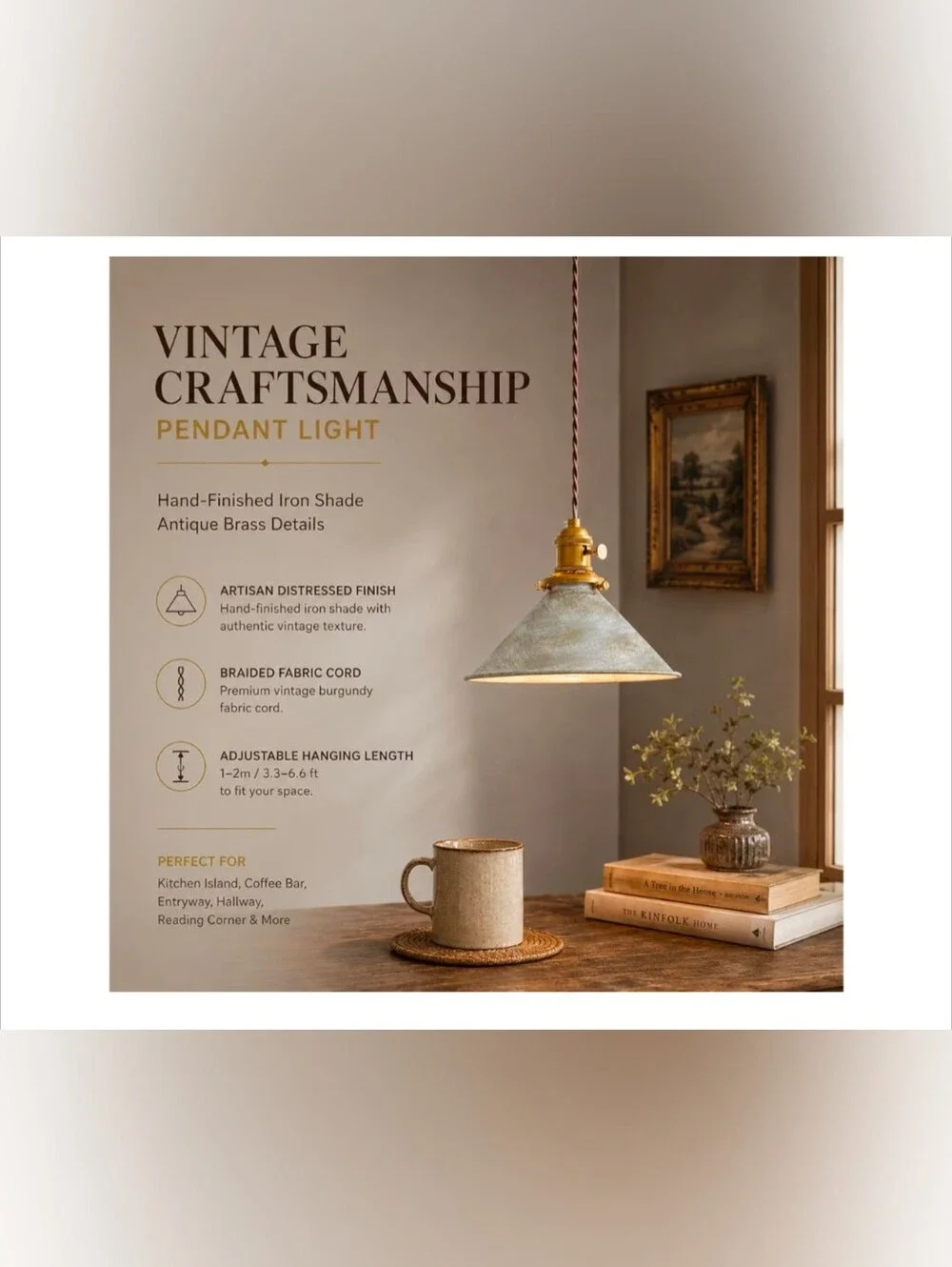 Rustic Pendant Light 2 Pack with Vintage Silver Hanging Metal Lampshade NIB